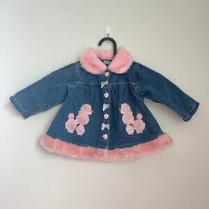 Vintage Toddler Jean Jacket 12M Pink Faux Fur Trim Coquette Y2K Vintage Soft